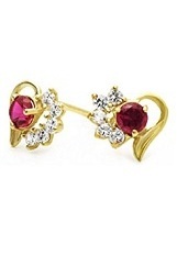 gorgeous teeny-tiny ruby stone heart screw-back earrings for babies and children